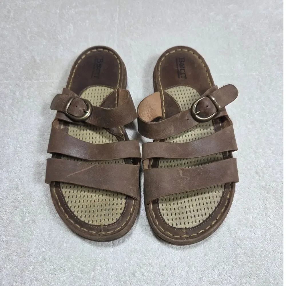 Born Unisex Brown Leather Strappy Sandals Size M 9 W 10.5